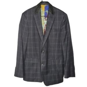 Robert Graham Gray Wool Windowpane Plaid Two Button Sports Blazer Men's 38L